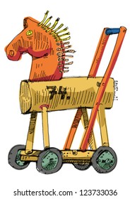 wooden horse - cartoon