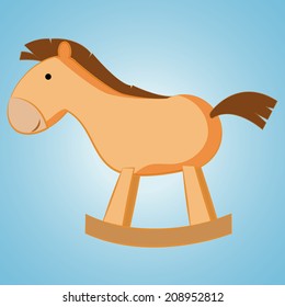 a wooden horse on a blue background