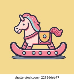 Wooden horse toy cartoon illustration children's day toy game vector icon clip art design.