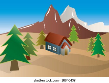 The wooden house among the pine trees