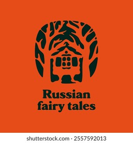 The wooden house of Baba Yaga in the forest. Character of Russian fairy tales. Vector graphics.