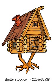 The wooden house of Baba Yaga is isolated on a white background. Character of Russian folk tales. Vector graphics.