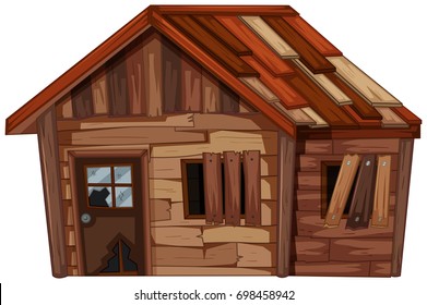 Wooden house in bad condition illustration