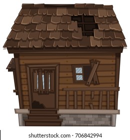 Wooden house in bad condition illustration