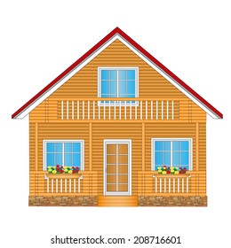 wooden house with balcony on a white background