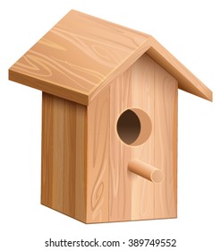 Wooden house for bird. Nesting box. Isolated on white vector illustration