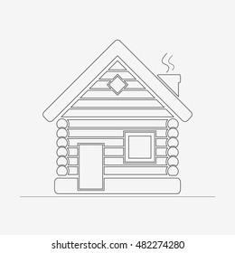 Wooden house contour icon. Timbered and wood home outline sign. Children coloring page. Rural or country home sign. Vector isolated illustration.
