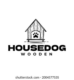 Wooden House Dog Pet, Dog Kennle Drawing Logo Vector Illustration Template Icon Design 