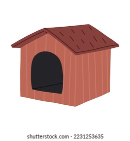 Wooden house for dogs, hand drawn flat vector illustration isolated on white background. Home for domestic pet, outdoor or indoor furniture for animals.