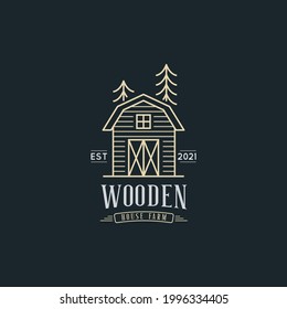 Wooden house farm logo design concept. illustrations with rustic barn.