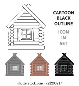 Wooden house icon in cartoon style isolated on white background. Russian country symbol stock vector illustration.