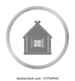 Wooden house icon in monochrome style isolated on white background. Russian country symbol stock vector illustration.