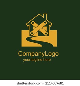 wooden house illustration for design and company tagline