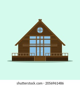 Wooden house isolated. Forest home. Flat vector illustration