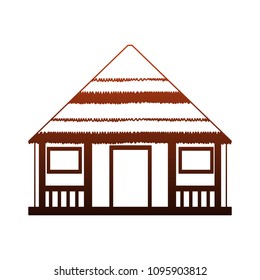 Wooden house isolated red lines