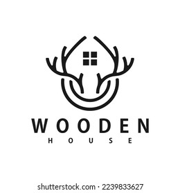 wooden house line logo vector