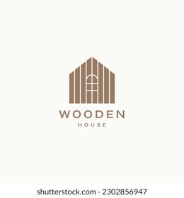 Wooden house log cabin minimal logo design concept. Vector icon illustration