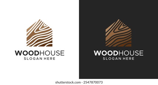Wooden house logo design template. House building logo with wood logo design. vector icon symbol.