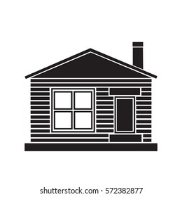 Wooden house logo, house facade black on white background, isolated vector illustration, ecology concept, element for design