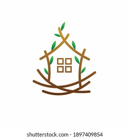 wooden house logo with a nest concept