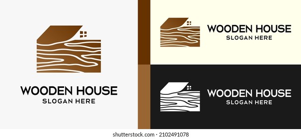 Wooden house logo with Premium Vector creative elements. vector illustration