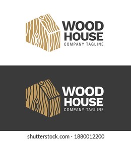 Wooden house logo with wood texture