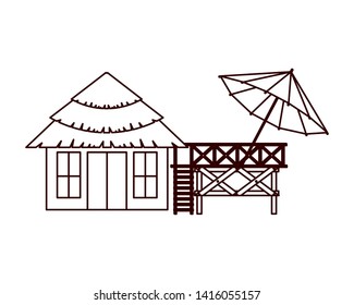wooden house on the beach with white background