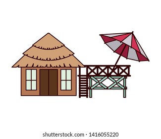 wooden house on the beach with white background