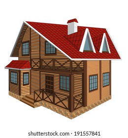 wooden house on a white background, illustration