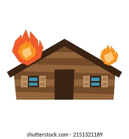 wooden house onfire facade isolated icon