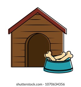 wooden house pet with dish bones