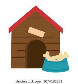 wooden house pet with dish bones