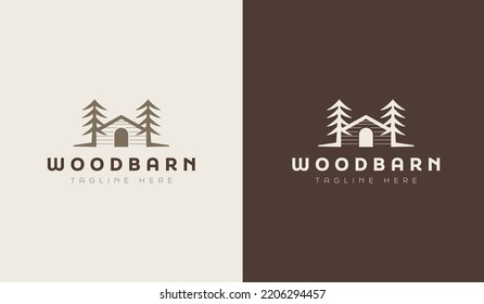 Wooden House Pine Tree Logo Template. Universal creative premium symbol. Vector sign icon logotype