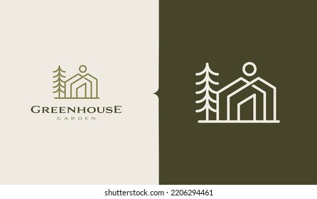 Wooden House Pine Tree Logo Template. Universal creative premium symbol. Vector sign icon logotype