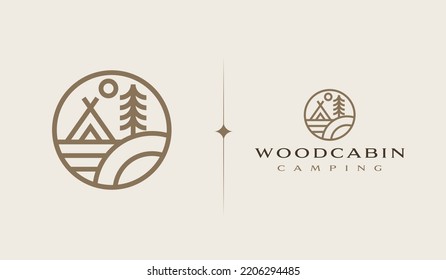 Wooden House Pine Tree Logo Template. Universal creative premium symbol. Vector sign icon logotype