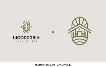 Wooden House Pine Tree Logo Template. Universal creative premium symbol. Vector sign icon logotype