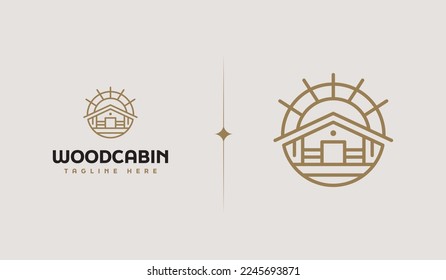 Wooden House Pine Tree Logo Template. Universal creative premium symbol. Vector sign icon logotype