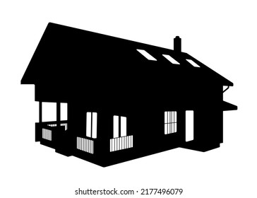 Wooden house Silhouette, Shack Chalet House Illustration.