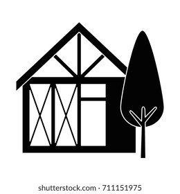 wooden house structure with tree