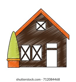 wooden house structure with tree