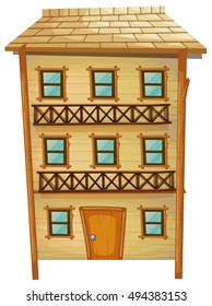 Wooden house with three stories illustration