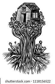 wooden house in a tree