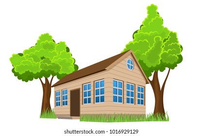 Wooden house with trees