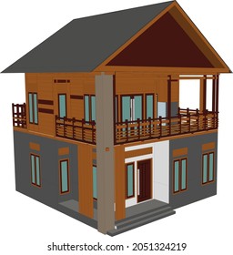 Wooden house vector design. 2D draw concept.