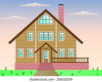 Wooden house. Vector illustration