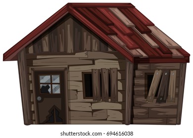 Wooden house with very bad condition illustration