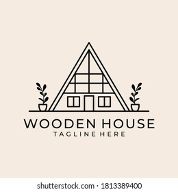 Wooden House Vintage Line Art Logo Design