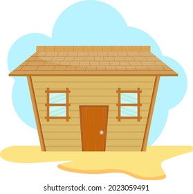 Wooden hut, illustration, vector on a white background.