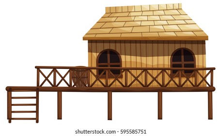 Wooden hut with ladder illustration