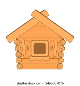 Wooden hut on a white background. Vector illustration. 